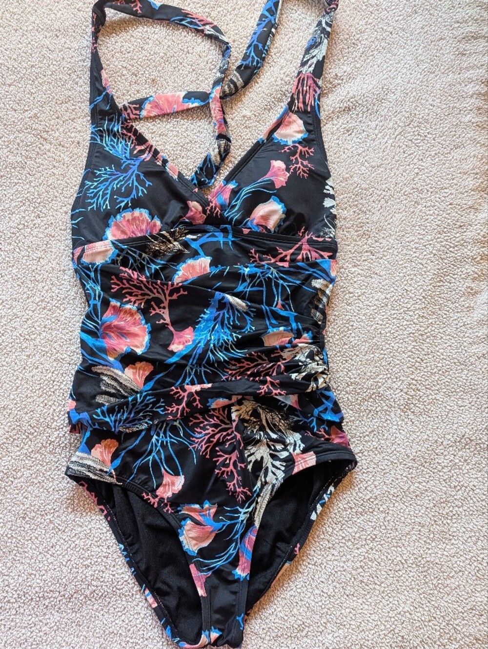 NWOT White House Black Market Black One-Piece with Blue Floral Accent